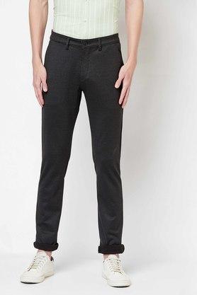 stripes cotton blend slim fit men's trousers - black