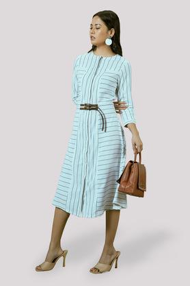 stripes cotton boat neck women's maxi dress - off white