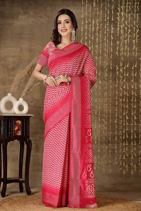 stripes cotton casual wear women's saree - pink