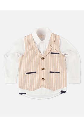 stripes cotton collar neck boy's jacket - natural