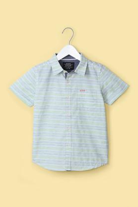 stripes cotton collar neck boy's shirt - green