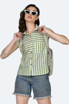 stripes cotton collar neck women's shirt - multi