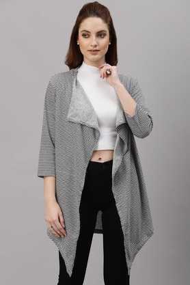 stripes cotton collar neck women's shrug - grey