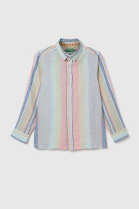 stripes cotton collared boys shirt - blue