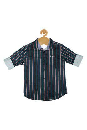 stripes cotton collared boys shirt - bottle green