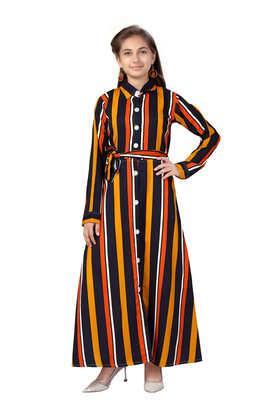 stripes cotton collared girls casual wear dress - multi