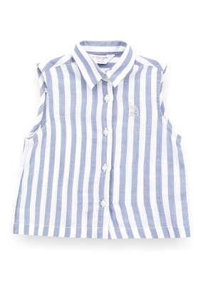 stripes cotton collared girls top - light blue