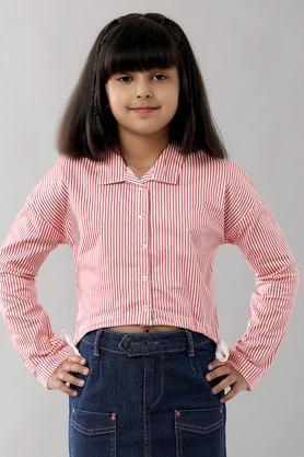 stripes cotton collared girls top - pink