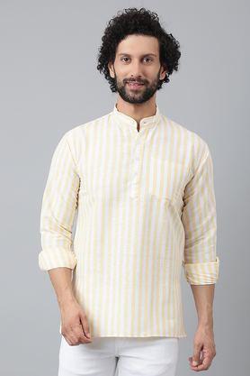 stripes cotton collared men's casual wear kurta - natural