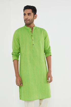 stripes cotton collared men's festive wear kurta - green