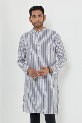 stripes cotton collared men's festive wear kurta - off white