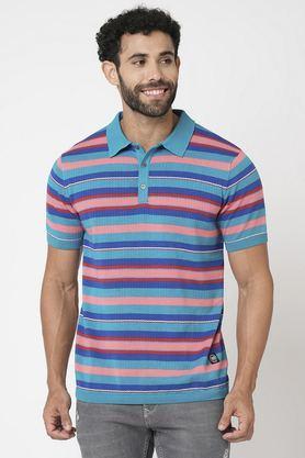 stripes cotton collared men's sweatshirt - blue