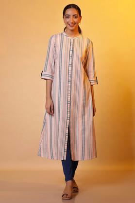 stripes cotton collared women's casual wear kurta - multi