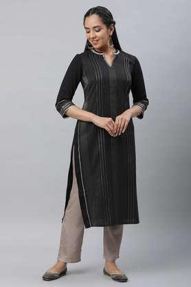 stripes cotton collared women's festive wear kurta - black
