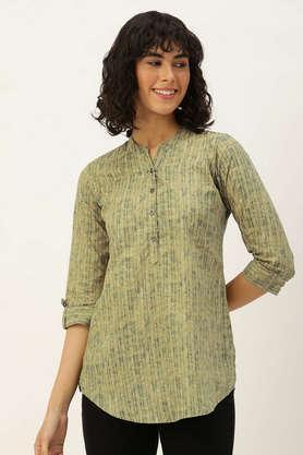 stripes cotton collared women's tunic - green