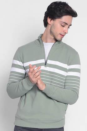 stripes cotton high neck men's sweatshirt - green