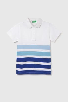 stripes cotton polo boys t-shirt - blue