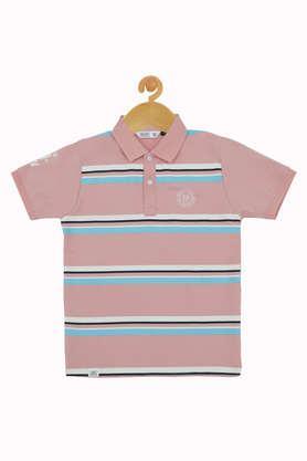 stripes cotton polo boys t-shirt - peach