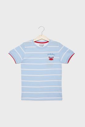 stripes cotton polo boys t-shirt - powder blue