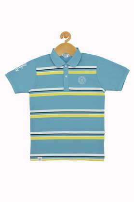 stripes cotton polo boys t-shirt - sky blue