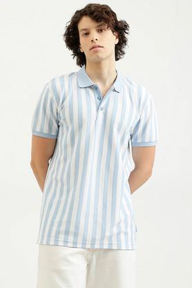 stripes cotton polo men's t-shirt - blue