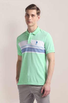 stripes cotton polo men's t-shirt - green