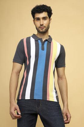 stripes cotton polo men's t-shirt - grey