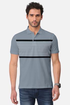 stripes cotton polo men's t-shirt - grey