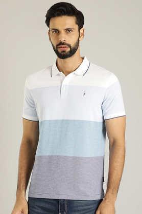 stripes cotton polo men's t-shirt - ink blue