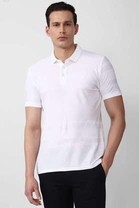 stripes cotton polo men's t-shirt - white