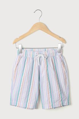 stripes cotton regular fit boys shorts - white