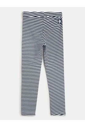 stripes cotton regular fit girls leggings - black