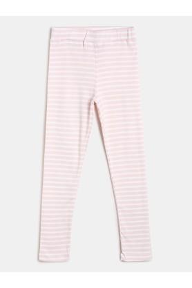 stripes cotton regular fit girls leggings - pink
