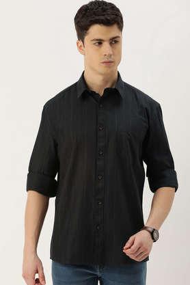stripes cotton regular fit men's casual shirt - black