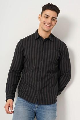 stripes cotton regular fit men's casual shirt - black