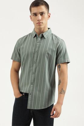 stripes cotton regular fit men's casual shirt - green