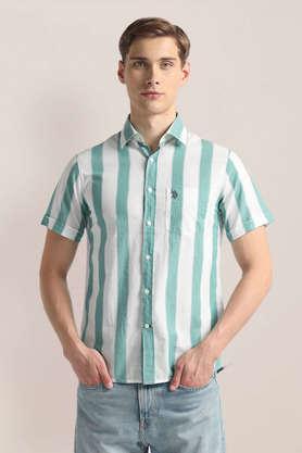 stripes cotton regular fit men's casual shirt - green