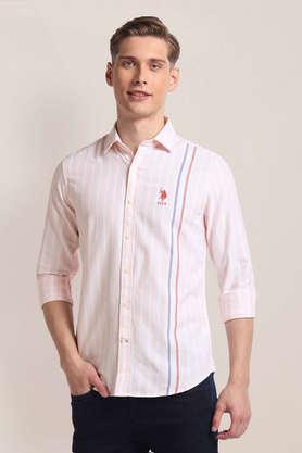 stripes cotton regular fit men's casual shirt - pink