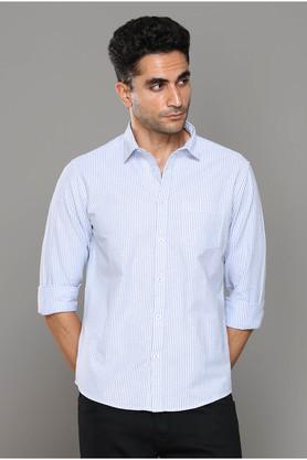 stripes cotton regular fit men's casual shirt - sky blue