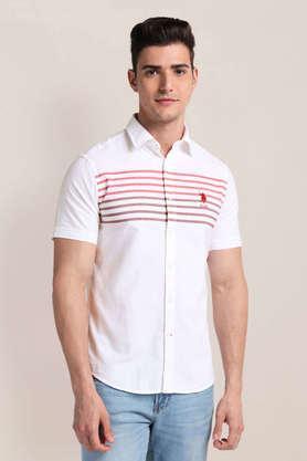 stripes cotton regular fit men's casual shirt - white