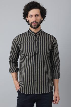 stripes cotton regular fit men's casual wear shirt - black