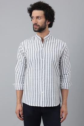 stripes cotton regular fit men's casual wear shirt - grey