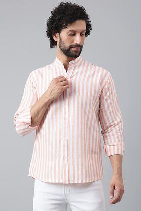 stripes cotton regular fit men's casual wear shirt - orange