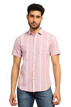 stripes cotton regular fit men's casual wear shirt - pink