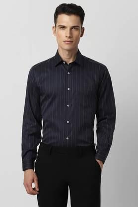 stripes cotton regular fit men's formal shirt - black
