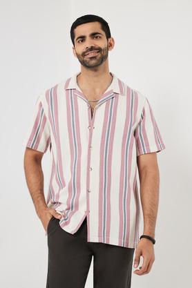 stripes cotton regular fit men's shirt - dusty pink