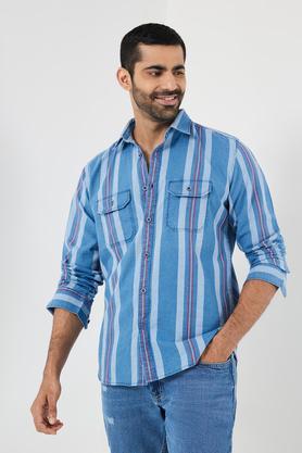 stripes cotton regular fit men's shirt - indigo