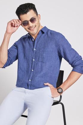 stripes cotton regular fit men's shirt - navy