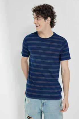 stripes cotton regular fit men's t-shirt - indigo