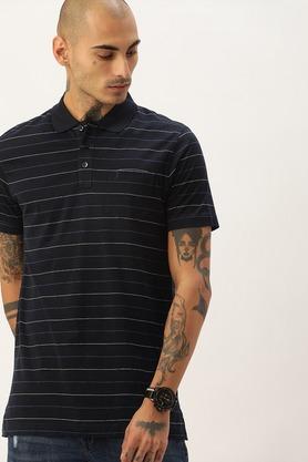 stripes cotton regular fit men's t-shirt - navy
